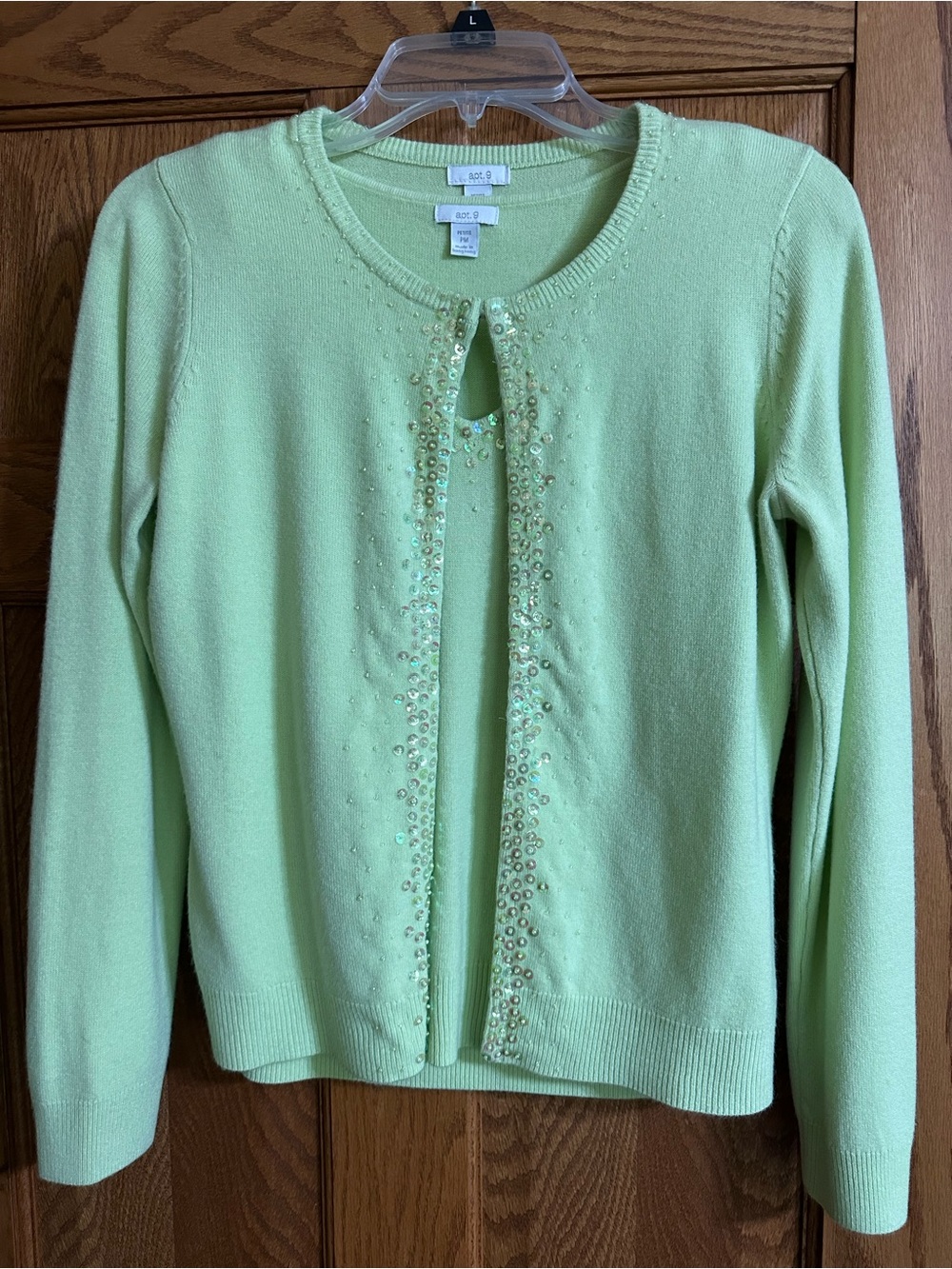Apt. 9 Light Green Sequins Crewneck Cardigan